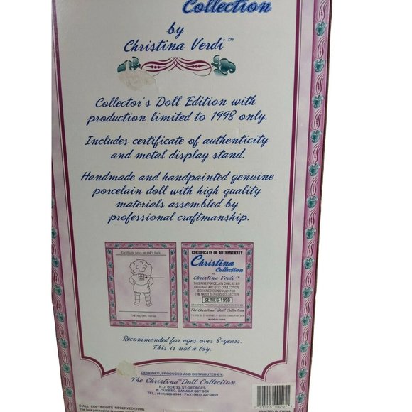 The Christina Collection by Christina Verdi-Porcelain Doll Ltd Edition 1998 16" - Picture 6 of 7